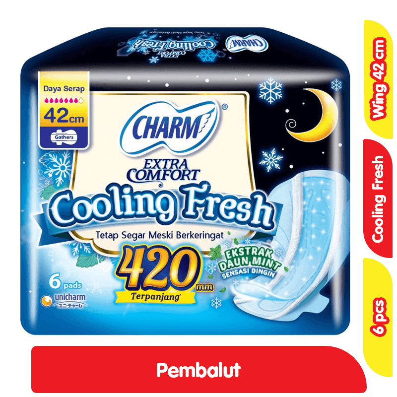 Charm Cooling Fresh Pembalut Wanita Wing Malam Ekstrak Daun Mint 42 cm 6 pcs foto 6