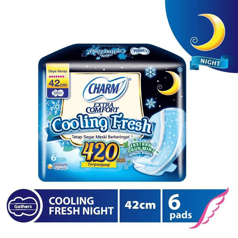 Charm Cooling Fresh Pembalut Wanita Wing Malam Ekstrak Daun Mint 42 cm 6 pcs foto 7