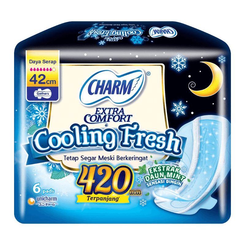 Charm Cooling Fresh Pembalut Wanita Wing Malam Ekstrak Daun Mint 42 cm 6 pcs foto 9
