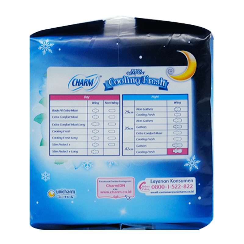 Charm Cooling Fresh Pembalut Wanita Wing Malam Ekstrak Daun Mint 42 cm 6 pcs foto 10