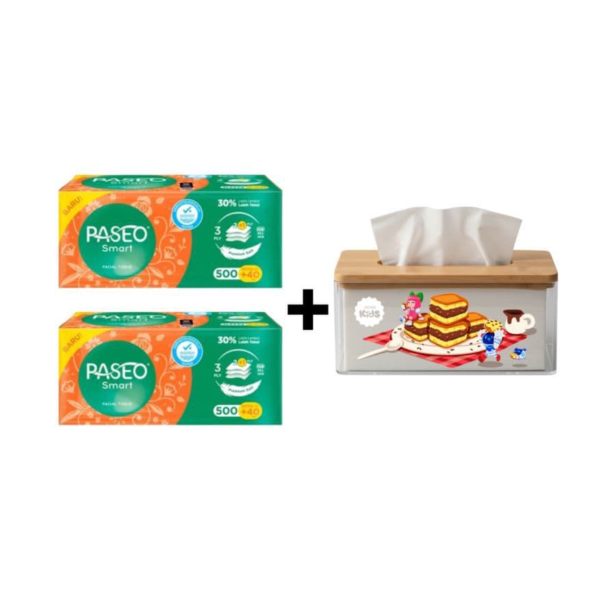 Bundle 2 Pcs Paseo Smart Facial Tissue Soft Pack 540 ply + 1 Pcs Astro Kids Tissue Box 1pcs