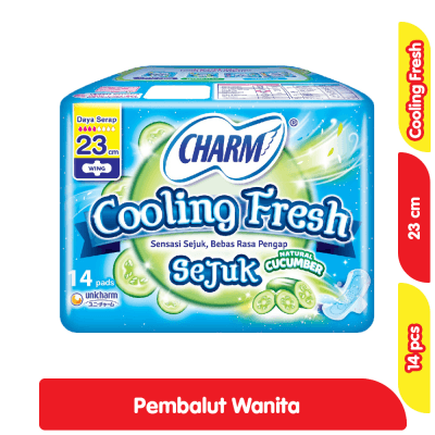 Charm Cooling Fresh Pembalut Wanita Wing Natural Cucumber 23 cm 14 pcs - Warung Linggamas 24Jam